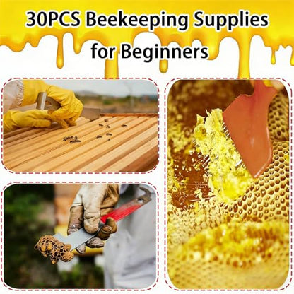 Beekeeping Supplies, 30Pcs Bee Keeping Starter Kit with Bee Suit, Bee Keeping Supplies-All Beekeeping Tools, Bee Smoker Kit with Oxford Bag for Beginners and Professionals