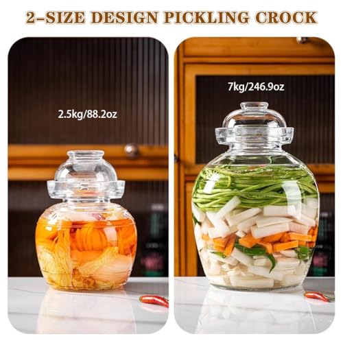 Traditional Water-Sealed Portable Kimchi Jar, Multi-Capacity Glass Fermentation Crock, Transparent Grain Storage Tank, Bowl with Lid(7kg*1) - size: 7kg*1