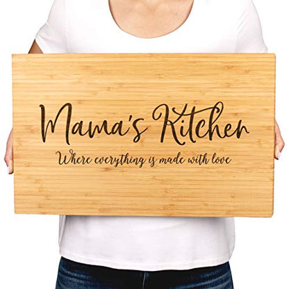 Andaz Press Large Bamboo Wood Cutting Board Gift, 17.75 x 11-inch, Mama's Kitchen Where Everything is Made With Love, 1-Pack, Engraved Serving Chopping Board Christmas Birthday Chef Kitchen Ideas - color: Mama