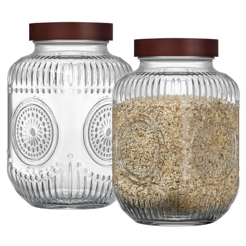 2 Pack 1 Gallon Glass Jar with Lid Wide Mouth,Plastic Free Large Mason Jar with Airtight Screw Lid, Glass storage containers for Cookie, Candy, Kombucha,Sun Tea and fermention (Sun Flower Design)