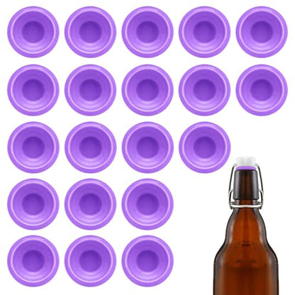 20PCs Dopamine color Silicone Gaskets Washers Seals for Cap Swing Flip Top for Home Brew Beer Soda Bottle Sealing (Neon Purple) - color: Neon Purple