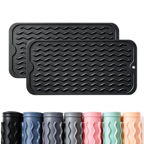 2 Pack Caketime Silicone Dish Drying Mat for Kitchen Counter Easy to Clean Quick Dry Near Faucet Under Sink Bathroom Vanity Tray Small Gadgets Rack Home Decor Essentials 12"x6" Black - color: Black, size: 12"*6"