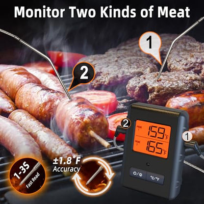 Remote Meat Thermometer Wireless, Vauno Wireless Meat Thermometer for Grilling and Smoking with Dual Meat Probe, Kitchen Timer, Digital Cooking Food Thermometer for Smoker BBQ Oven Outside Grill - style: 2 Probes