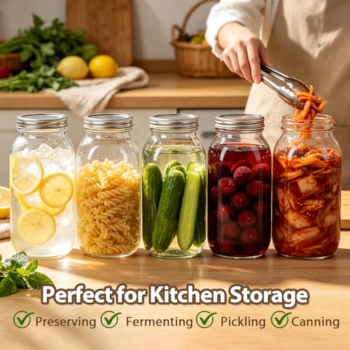 64 oz Wide Mouth Mason Jars with lids, 3 Pack Half Gallon Canning Jars | Large Glass Canning Jars for Suntea, Pickling, Storage, Sourdough, Fermentation, Salad, Meal Prep & DIY, Food Pantry Storage - color: Clear-64oz-3