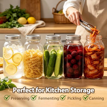 64 oz Wide Mouth Mason Jars with lids, 3 Pack Half Gallon Canning Jars | Large Glass Canning Jars for Suntea, Pickling, Storage, Sourdough, Fermentation, Salad, Meal Prep & DIY, Food Pantry Storage - color: Clear-64oz-3