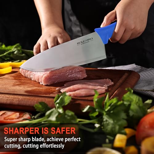 8 inch Japanese High Carbon Stainless Steel Chef Knife Set, Professional Extra Sharp Wide Cook Knife with Non-slip Ergonomic Handle, for Kitchen Home Restaurant - color: Blue
