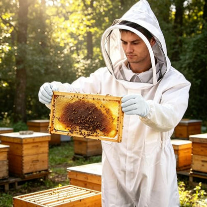 Bee Suits for Men Women Sting Proof with Round Veil, Sting-Proof Full Body Protection Beekeeping Suit with Glove (XL)