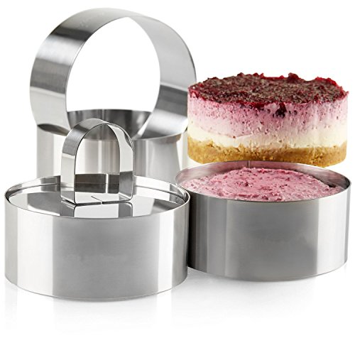 Uncle Jack Professional Stainless Steel Round Food Tower Presentation Cooking Rings with Food Press - color: Round Forms 2 Sets
