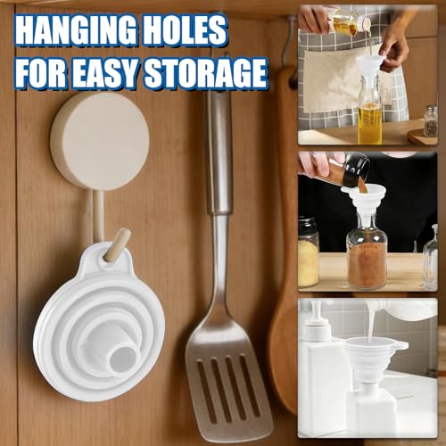 4PCS Silicone Collapsible Funnels Set for Kitchen Use Compact and Portable Liquid Transfer Tool, Collapsible Gadgets(White) - color: 4PCS-White