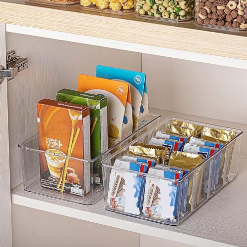 Vtopmart 10 Pack Food Storage Organizer Bins, Clear Plastic Bins for Pantry, Kitchen, Fridge, Cabinet Organization and Storage, 4 Compartment Holder Packets, Snacks, Pouches, Spice Packets - style: 10pack