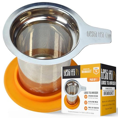 Tiesta Tea Brewbasket Stainless Steel Infuser Basket for Loose Leaf, Reusable Fine Mesh Strainer for Hot & Iced Drinks, Loose Leaf Steeper, Single Cup Tea Diffuser, Holds 5 Ounces - style: Brewbasket (Mug, Cup, Tea Pots)