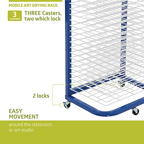 Pearington 25-Shelf Mobile/Wall Mountable Art Drying Rack for Art Studios & Classrooms, 13" D x 17.5" W x 39.4" H, Blue/White - color: Blue, size: 25 Shelves