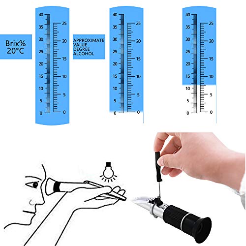 Wine Refractometer for Testing Grape Wine Brewing, Wine Making, Measuring Sugar Content in Original Grape Juice, Predicting The Wine Alcohol Degree, Dual Scale of 0-40% Brix & 0-25% vol Alcohol