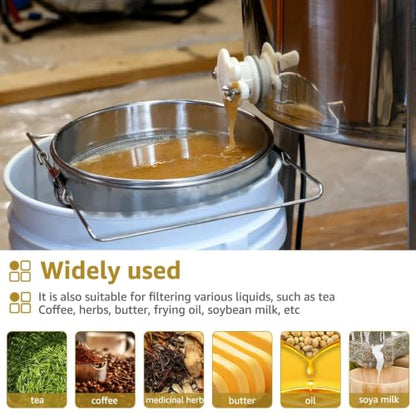 Stainless Steel Honey Strainer for 5 Gallon Bucket, Double Layer Mesh Honey Filter Strainer with Adjustable Support Legs, Universal Beekeeping Harvest Tool Fit Most Honey Pails