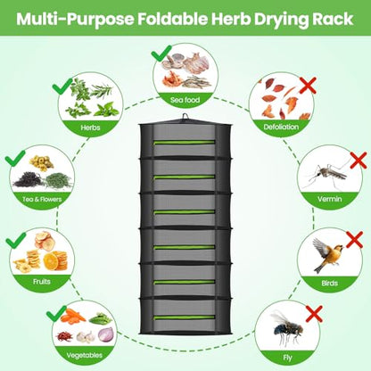 MEKOLIFE Herb Drying Rack with Mesh Design, Hanging Drying Rack with Green Zipper & Garden Pruning Shears – Versatile Plant Drying Solution (6 Layers) - size: 6 Layers