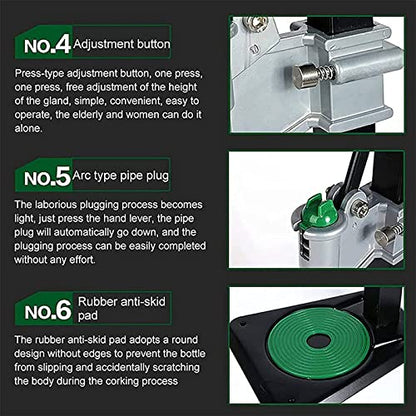 Manual Beer Bottle Capping Machine, Heavy Duty Strong Metal Bench Bottle Capper, 100-500mm Adjustable Height, for 26-29mm Round Bottles Caps
