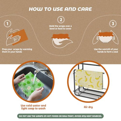 Akeeko Reusable Beeswax Food Wraps - Assorted 12 Pack, Reusable, Plastic-Free Food Storage, Sustainable Gifts, 3 Sizes (6S,4M,2L)