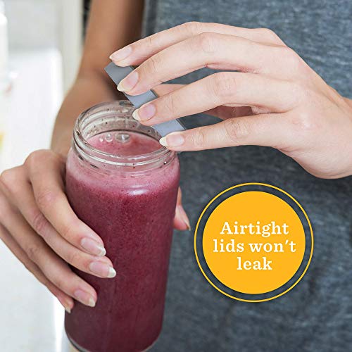 16oz Glass Juice Bottles with Lids - 6 Pack Wide Mouth Glass Water Bottles for Juices, Smoothies, Beverage Storage - Durable, Reusable, Dishwasher Safe, Glass Bottles for Juicing (Grey Caps) - color: 16oz Grey Caps