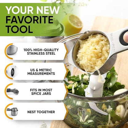 Spring Chef Magnetic Measuring Cups & Spoons Set, Patented, Strong N45 Magnets, Heavy Duty Stainless Steel Fits in Spice Jars for Baking & Cooking, BPA Free, Round Set of 9, Black - color: Black, size: Set of 9