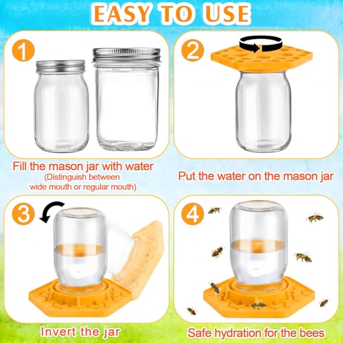 8 Pack Bee Feeder for Mason Jar Bee Watering Station Garden Silicone Sugar Water Feeder Beekeeping Drinking Equipment Tools with Mason Jars for Drinking Water(Ginger Yellow,Hexagon) - color: Ginger Yellow, style: Hexagon