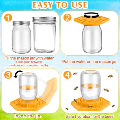 8 Pack Bee Feeder for Mason Jar Bee Watering Station Garden Silicone Sugar Water Feeder Beekeeping Drinking Equipment Tools with Mason Jars for Drinking Water(Ginger Yellow,Hexagon) - color: Ginger Yellow, style: Hexagon