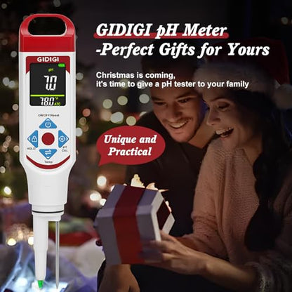 Food pH Meter with ATC, Spear Probe for Sourdough & Meat | Extended temperature electrode, color display, with calibration kit, for sourdough, kombucha, canning, sauce, cosmetic - color: Red Food pH Meter