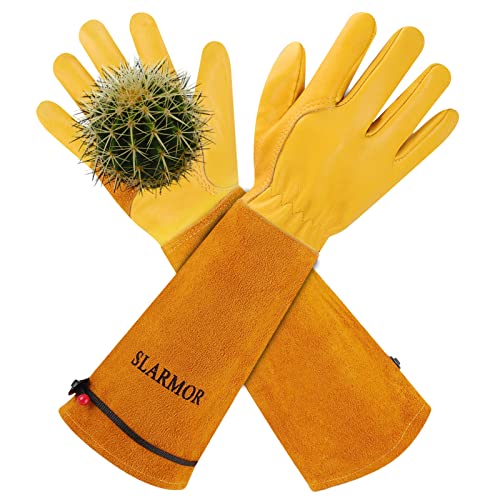 Long Gardening-Gloves Women/Men-Thorn proof Rose Pruning Heavy Duty Gauntlet-XL - color: Yellow, size: X-Large (Pack of 1)