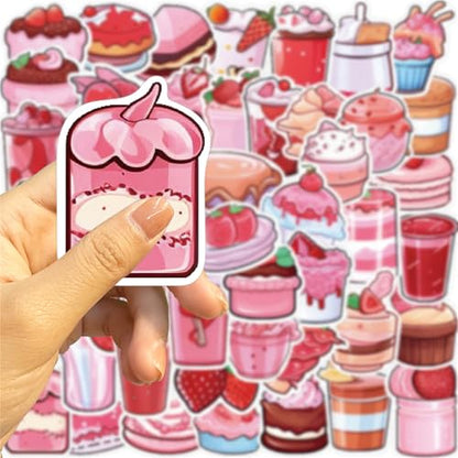 Pink Cake Dessert Stickers 50Pcs Notebook Water Bottle Skateboard Luggage Helmet Diary Waterproof Vinyl Aesthetic Stickers Kids Teens Girls Adults Party Rewards (Colourful-4) - color: Colourful-4