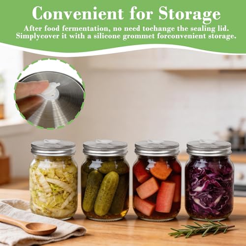 Fermenting weights wide mouth Mason Jar Fermentation Kit with 4 Fermentation Lids, 4 Glass fermentation Weights, 4 Airlocks for Fermenting, 5 Silicone Rings & Grommets - Pickling kit（No Jars） - size: Universal standard size