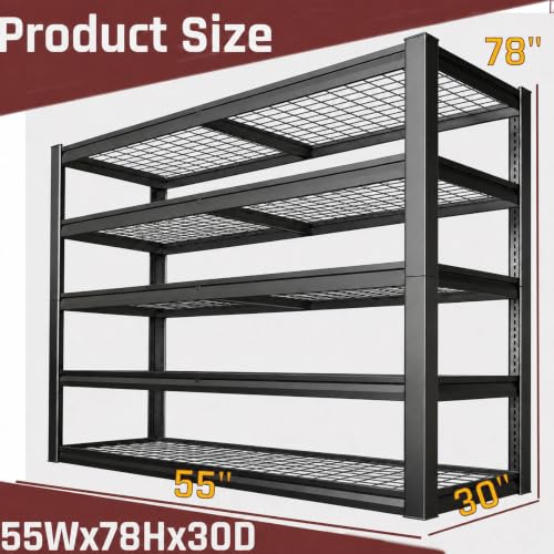 Heavy Duty Garage Shelving Unit 55 W x 30 D x 78 H, 5 Tier Metal Storage Shelves, Upgraded Steel Structure, Rack for Basement, Shop, Warehouse, Pantry - size: 55W x 30D x 78H