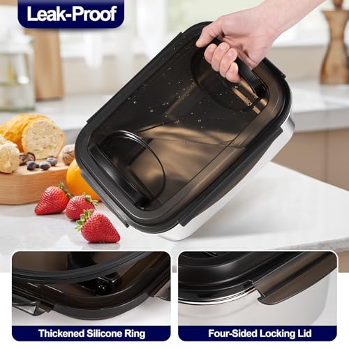 QCQHDU Stainless Steel Food Storage Containers, 5500 ML/ 186 oz / 23 Cup Large Food Storage Meal Prep Containers with Airtight Lids for Roasting Turkey, Chicken, Baking Casserole, Fruits, Party