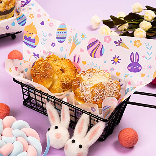 100 Pcs Easter Wax Paper for Food, Waterproof Oil-proof Parchment Paper Sheets, Wax Paper Sheets Deli Paper Sandwich Wrap Candy Cookies Wraps with Rabbit Egg Flowers Pattern for Kitchen Handmade Food - color: Easter Egg