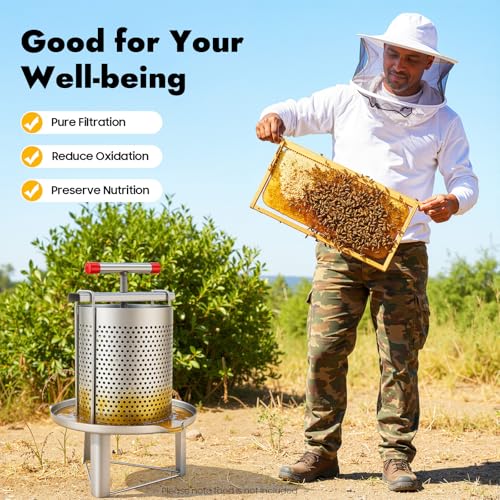 DYRABREST Honey Extractor Manual Honey Presser, Stainless Steel Beeswax Extractor Beekeeping Machine Apple Cider Press Fruit Crusher Nature Juice Maker