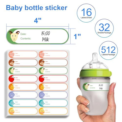 512pcs 1" x 4" Baby Milk Bottle Labels to Write On, No Residue Food Storage Labels for Kitchen, Mason Jar Labels, Freezer Labels Removable, Food Labels Cartoon Waterproof - color: Baby - 8 Colors