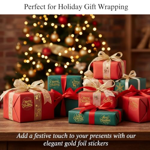 500pcs Christmas Stickers Clear Gold Foil Merry Christmas Stickers Packaging Labels for Small Business Envelope Seals Holiday Gift Box Birthday Party Favors - color: 500pcs- Gold Foil Merry Christmas