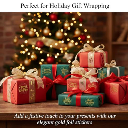 500pcs Christmas Stickers Clear Gold Foil Merry Christmas Stickers Packaging Labels for Small Business Envelope Seals Holiday Gift Box Birthday Party Favors - color: 500pcs- Gold Foil Merry Christmas