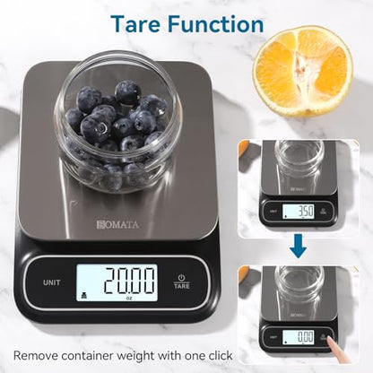 BOMATA Waterproof IPX6 Kitchen Scale, 0.1 g/0.01 oz High Precision, 5 kg/11 lbs, Digital Scale with Backlight, Stainless Steel Weighing Platform, for Food, Cooking, Baking, Weight Loss.. B619, Black - color: Black
