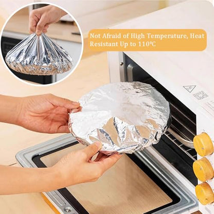 Ouliget Repeatable Film Insulation Cover,Aluminium Foil Elastic Food Bowl Storage Covers,Food Fresh Keeping Bags for Sandwich Wraps Burritos BBQ Cooking Storing Food,10 Pieces