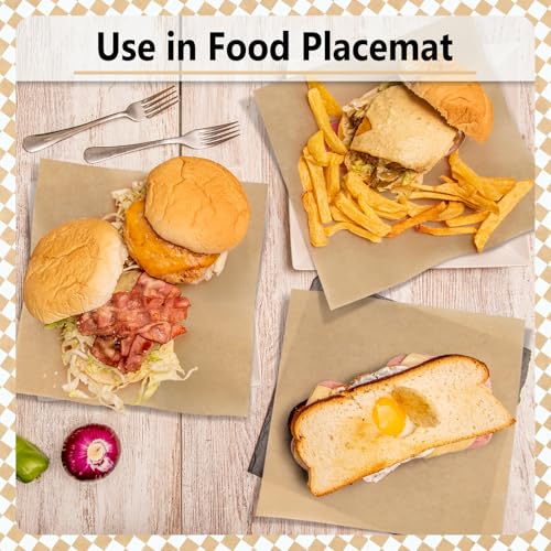 EcoDispose 12 x 12 Inches Grease Proof Deli Paper Precut Sheets for Deli Food, BBQ, Picnic, Party (100 Pcs, Kraft&White Checker) - size: Kraft 12"x12"