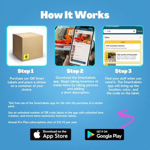 Smart Labels QR Code Stickers with AI Photo Analysis App - Auto-Creates Item Descriptions - No Typing - Made in USA - QR Code Labels for Storage & Inventory Tracking, Organization & Moving, Pack of 48 - style: Original