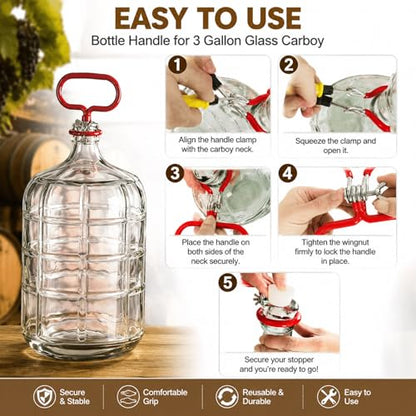 2 Set 3 Gallon Glass Carboy with 2 Airlocks for Fermenting Glass Jug 2 Drilled and 2 Undrilled Rubber Stoppers 2 Carboy Handles 2 Brushes for Beer Wine Making Equipment