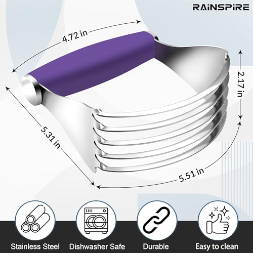 Rainspire XL Pastry Cutter For Baking, Heavy Duty Pastry Blender Stainless Steel, Thick Sharp Blades Dough Blender, Dough Cutter Butter Cutter Pastry for Easy Mixing, Dishwasher Safe, Purple - color: Purple