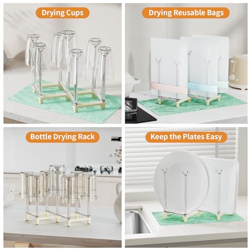 Marbrasse Retractable Cup Drying Rack, Drinking Glass and Sports Bottle Drainer Stand, Plastic Bag Dryer with Non-Slip Bottom for Kitchen Countertop - White - color: White