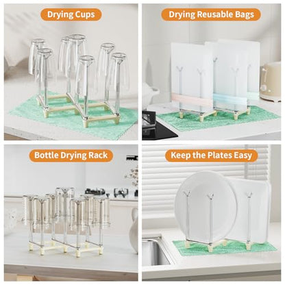 Marbrasse Retractable Cup Drying Rack, Drinking Glass and Sports Bottle Drainer Stand, Plastic Bag Dryer with Non-Slip Bottom for Kitchen Countertop, 2p - White - color: 2p-white