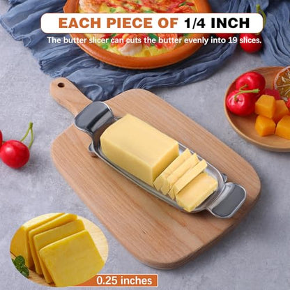 2 Pcs Stainless Steel Multipurpose Food Cutter, Butter & Cheese Slicer with Ergonomic Handle, Cuts into 1/4 Inch, Dishwasher Safe