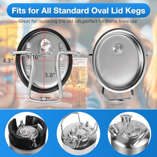 Stainless Steel Corny Keg Carbonation Lid Leak-proof Carbonation Keg Lid for Corny Cornelius Keg Keg Accessories Replacement Parts with Extra Air Valve & Keg Post O-ring Home Brewing Equipment