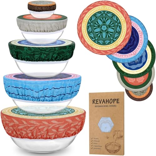 5-Size Reusable Beeswax Bowl Covers for Bread Proofing, Cotton Cloth Flexible Beeswax Wraps for Food Storage(Colorful Concentric Circle) - color: Colorful Concentric Circle