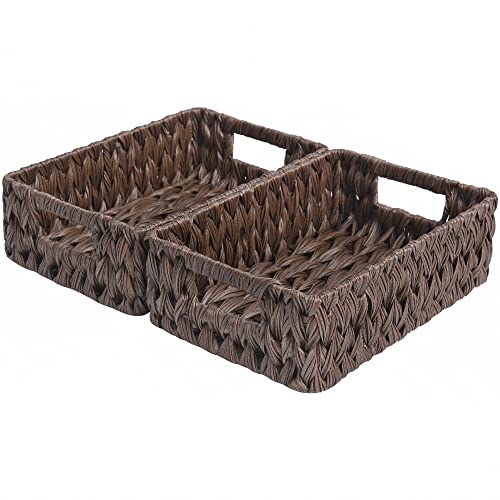 GRANNY SAYS Wicker Baskets with Handles,Small Woven Basket for Storage, Waterproof Storage Basket Organizer,Decorative Storage Boxes for Organing Pantry,Brown Basket,2-Pack,11 1/4''L x 7 1/2''W x 3 1/2''H - color: Brown, size: 11¼"L x 7½"W x 3½"H