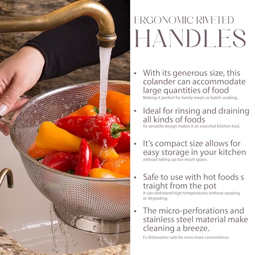 Bellemain Micro-perforated Stainless Steel Colander-Dishwasher Safe (3 QT and 5 QT) - size: 3Qrt + 5Qrt