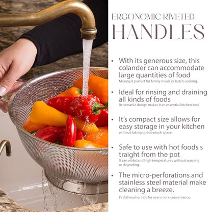 Bellemain Micro-perforated Stainless Steel Colander-Dishwasher Safe (3 QT and 5 QT) - size: 3Qrt + 5Qrt
